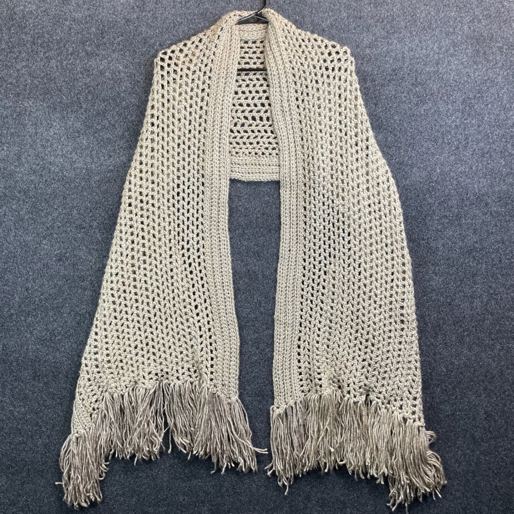 Unbranded Crochet Open Knit Pocket Scarf Wrap Women's OS Beige